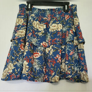 City Vibe Juniors Antique Blue Floral Smocked Waist Tiered Boho Skirt M‎